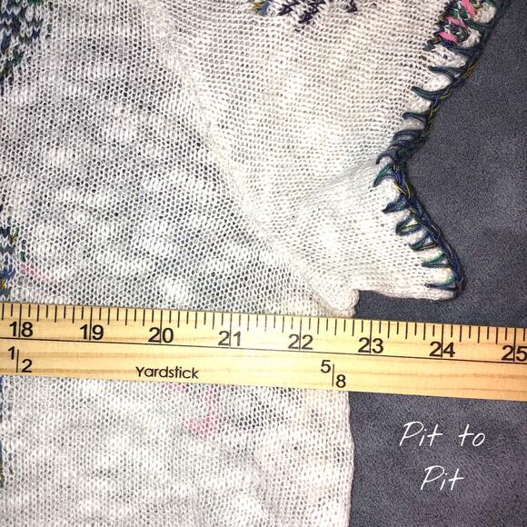 Free People Sweater Women's M Butterfly Sleeves Boho Green White Pink Embroidery - Picture 4 of 6